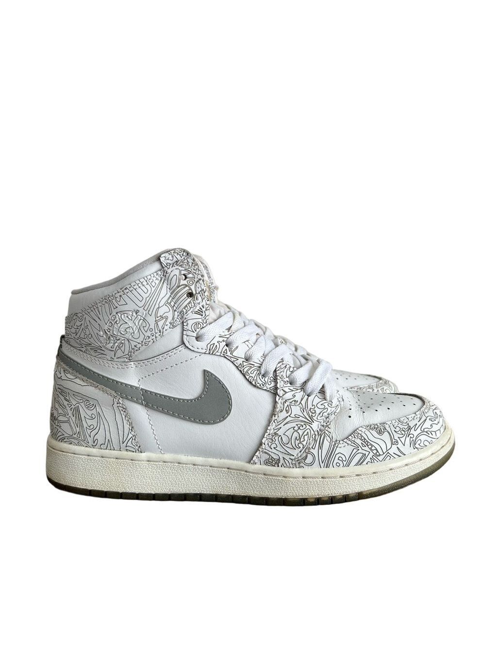 Nike Jordan 1 Retro GS Hi Top Laser White Shoe Size 7Y or 8.5 #850